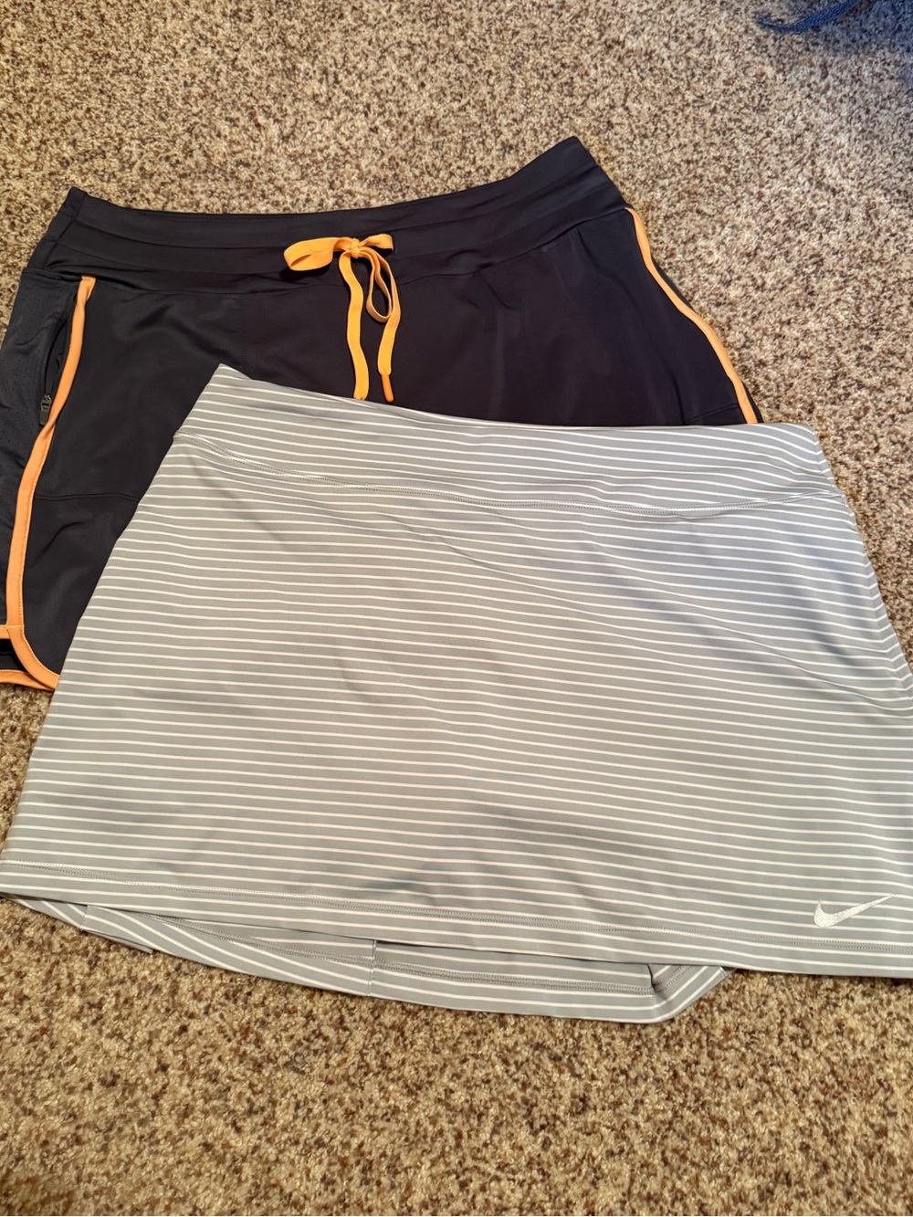 Set of 2  Athletic Skorts Black with Orange Trim & Gray Striped